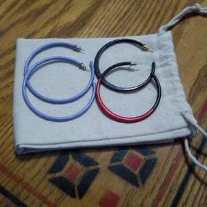 2 Pair Vintage 80's Metal Hoop Earrings in Lilac Purple/Dramatic Red and Black
